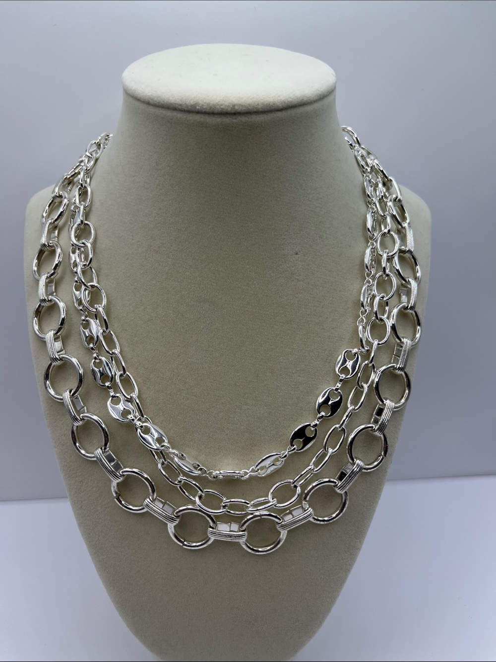 Anne Klein Silver Multi-Row Chain  Link Layered Necklace